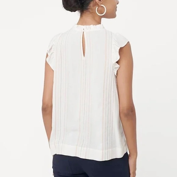 LOFT Shimmer Stripe Pintucked Flutter Tank Top Size Small - Picture 3 of 9